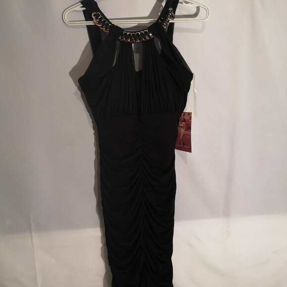 NWT Emerald Sundae Ladies Size Medium Black Ruched Sleeveless Party Dress - Picture 3 of 7